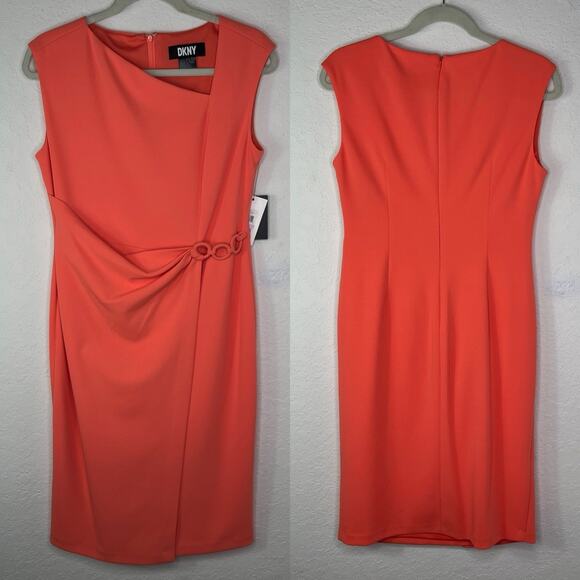 DKNY Coral Shift Dress Midi Size US 6 NWT, Office, Business, Party/Cocktail - Picture 1 of 8